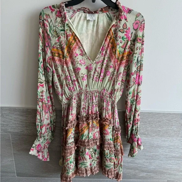 Hemant & Nandita Dresses | Hemant & Nandita Long Sleeve Ruffle Mini Dress Small | Color: Green/Pink | Size: S | Denmaral's Closet